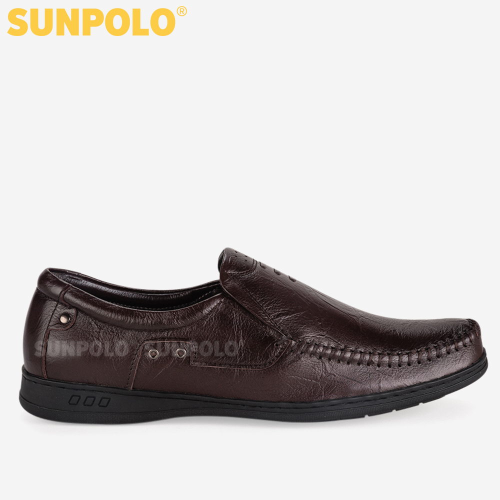 Giày Mọi Da Nam, Giày Lười Da Bò Nam SUNPOLO LS2098 (Đen, Nâu)