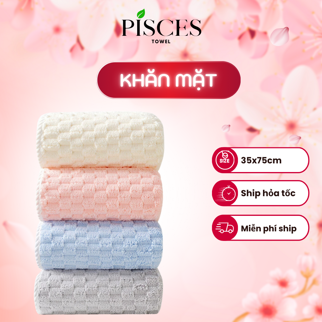 Khăn Mặt PISCES TOWEL 35x75cm Ô Chữ Nhật Cotton Mềm Mại, Khăn Spa Yoga Gym Thể Thao Thấm Hút Mồ Hôi - Xanh dương, Xanh dương