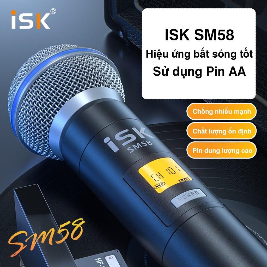 Mic thu âm ISK SM58 Cầm Tay - Micro Không Dây Màu Đen BLX24CN/SM58 Dùng Cho Sound Card, Âm ly, Vang, Mixer, Loa