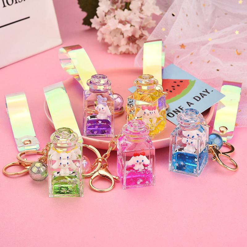 Gói Dây da sáng trong suốt Chai vuông trong suốt Móc khóa búp bê nổi Búp bê con chó con