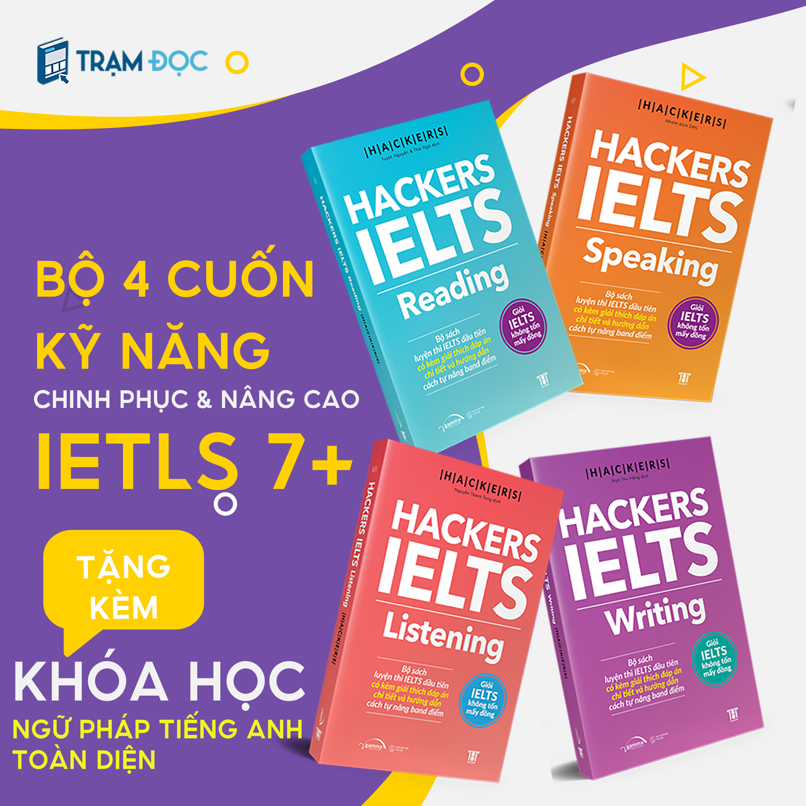 Trạm Đọc Official | Combo Trọn Bộ 4 Cuốn Hackers IELTS ( Listening + Reading + Speaking + Writing )