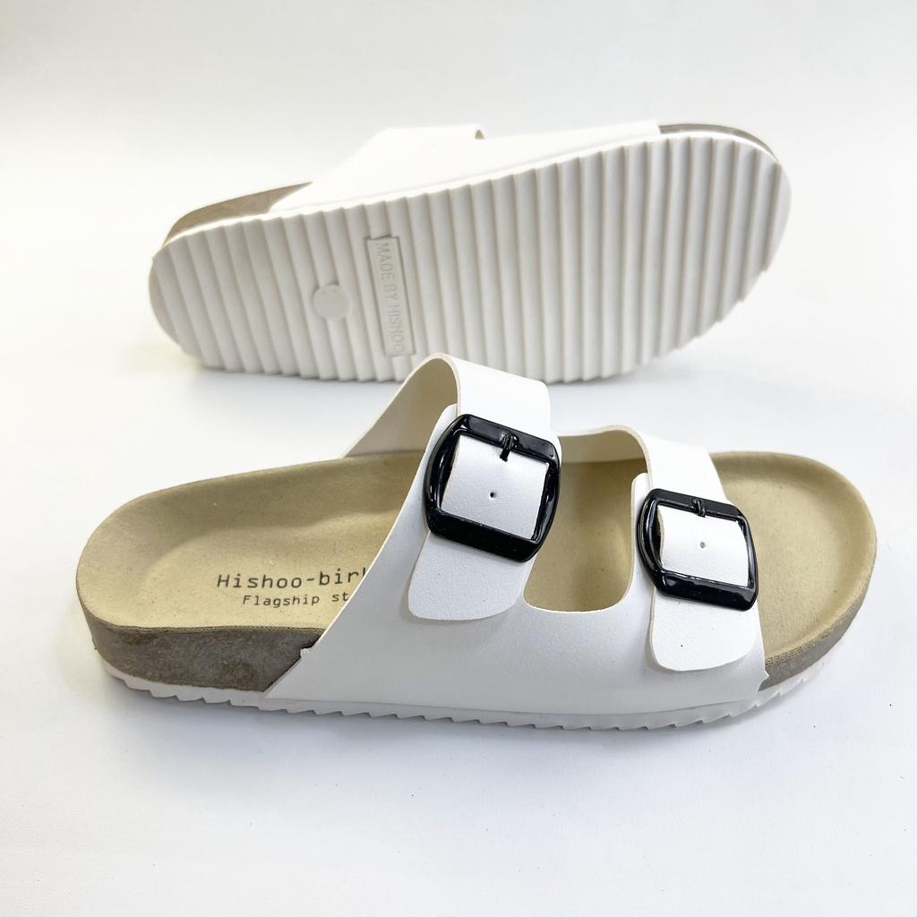 Dép đế trấu birken nam nữ unisex 2 khóa da tổng hợp size 35 - 43 chính hãng Hishoo S093