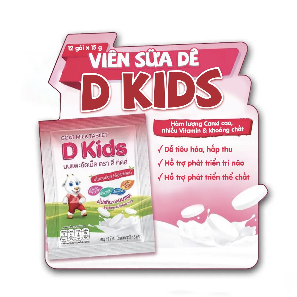 Viên Sữa Dê D-Kids cho bé hộp 12 gói