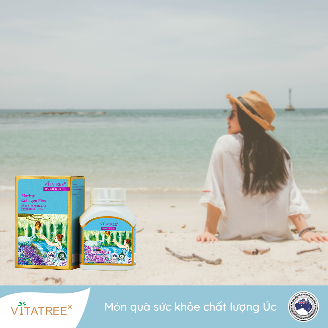 Collagen kết hợp nhau thai cừu và sữa ong chúa Vitatree Marine Collagen Plus Giúp đẹp da, mượt móng, dày tóc, mờ vết thâm tám, tàn Nhang, hỗ trợ xương khớp - QuaTangMe Extaste