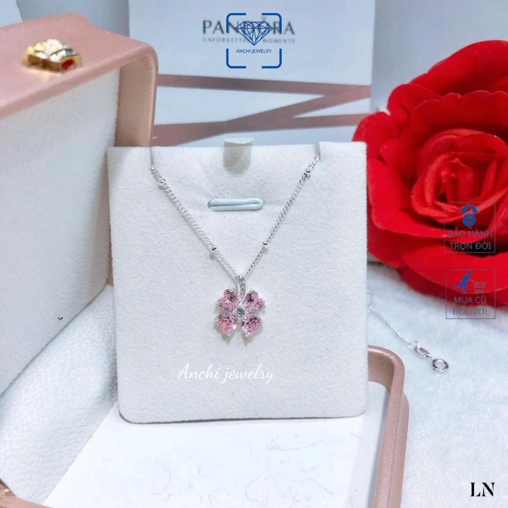 Dây chuyền cỏ 4 lá nữ bạc thật đeo không đen đính đá to màu đỏ xanh tím - Anchi jewelry, quà 8 3