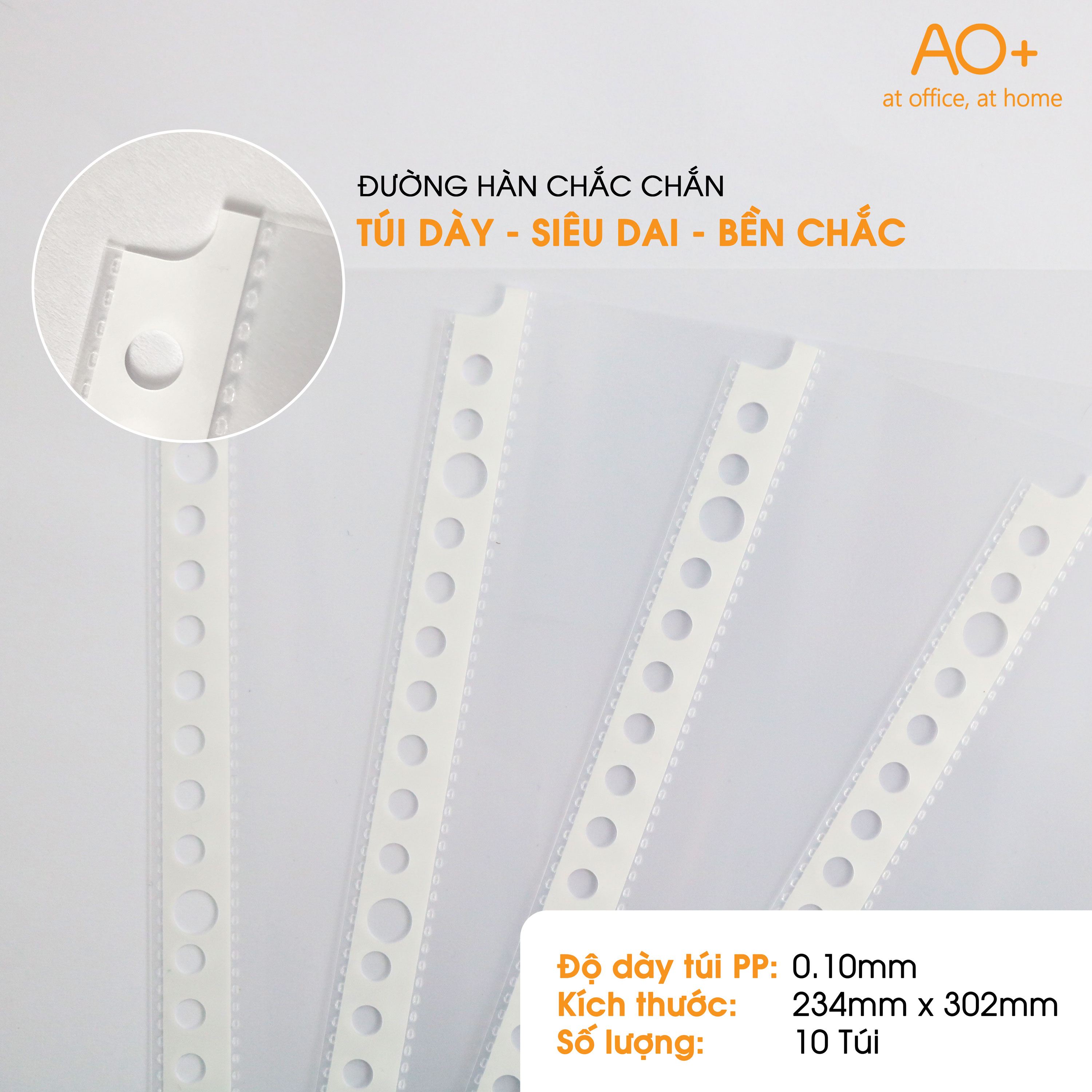 Bìa Lỗ (Túi Sơ Mi) A4, AO+, Dày 0.1 mm/ 30 lỗ (Xấp 10 Cái)