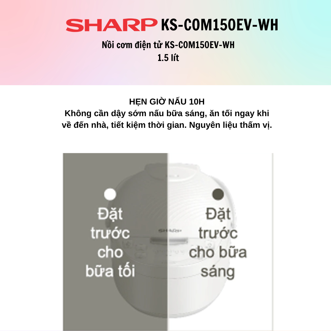 Nồi cơm điện tử Sharp KS-COM150EV-WH 1.5 lít - Hàng Chính Hãng - Bảo Hành 12 Tháng