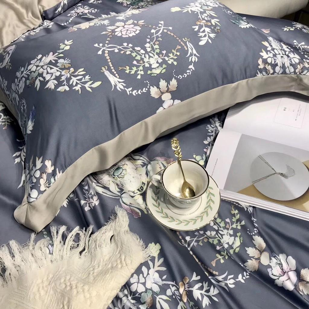 Bộ chăn ga gối cao cấp Tencel hoa 60s mềm mịn, mát lạnh