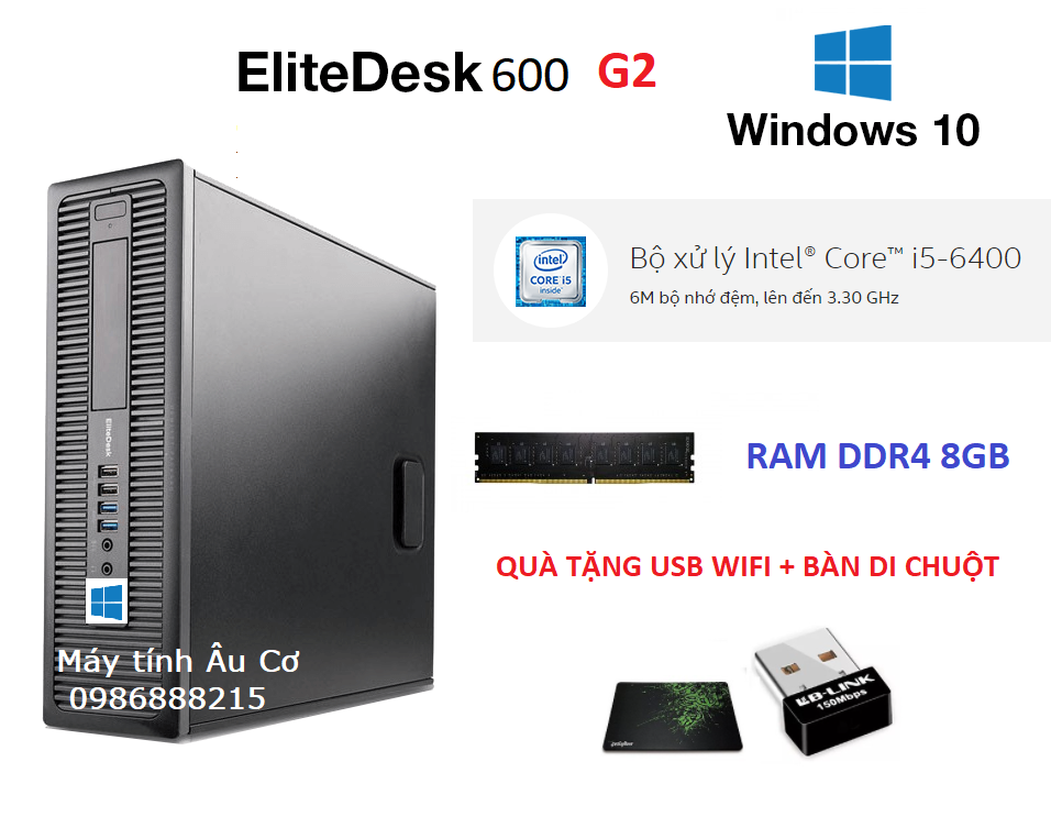 Máy tính đồng bộ Elite 600g2 ( Intel Core i5-6400 Processor 6M Cache, 3.30 GHz / Ram DDR4 - 8GB / SSD 240GB) TẶNG USB WIFI + BÀN DI CHUỘT - MÁY CHẠY NHANH - Dùng học tập - làm việc - HÀNG CHÍNH HÃNG