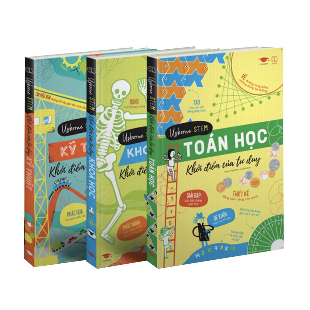 Sách khởi điểm của tư duy toán học kỹ thuật khoa học usborne stem - bộ 3 cuốn, bìa cứng, in màu