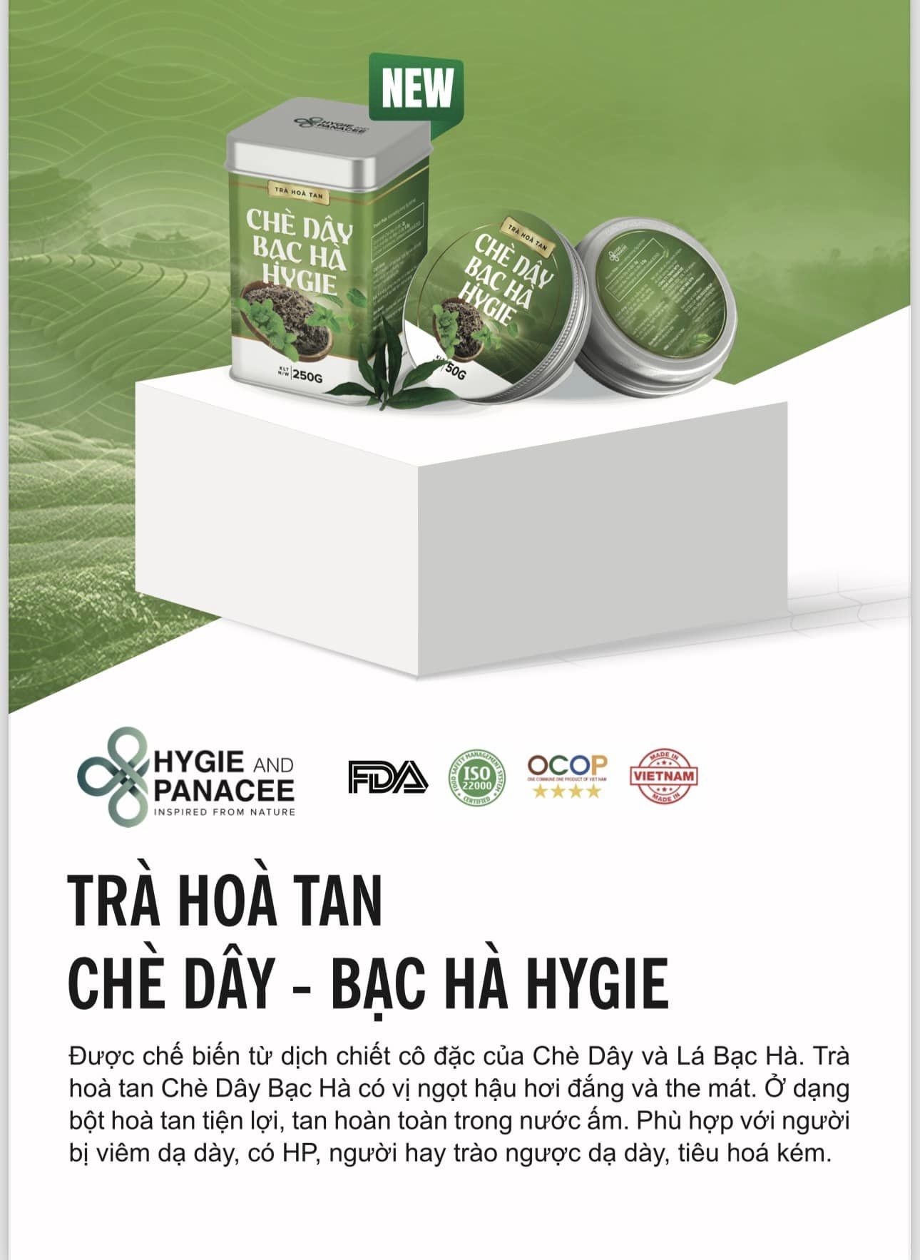 Chè Dây Bạc Hà Hygie - Hộp 250gr 50 ly. Giải pháp khắc phục và phòng ngừa trào ngược dạ dày, dạ dày HP