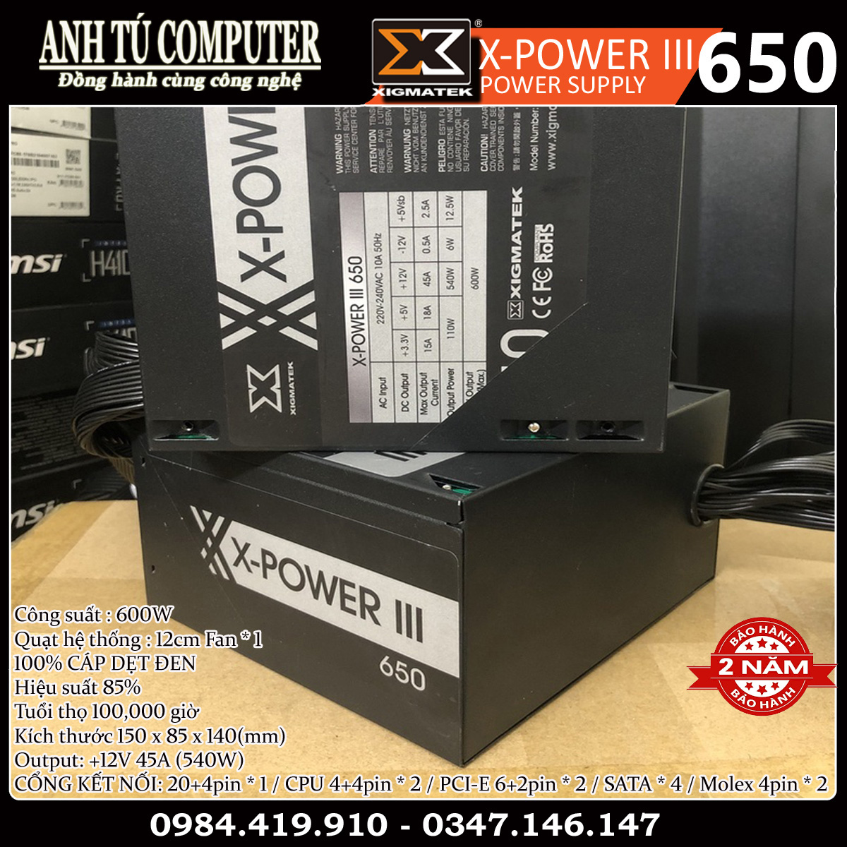 Nguồn máy tính công xuất thực 600W XIGMATEK X-POWER III 650 EN45990 hàng chính hãng