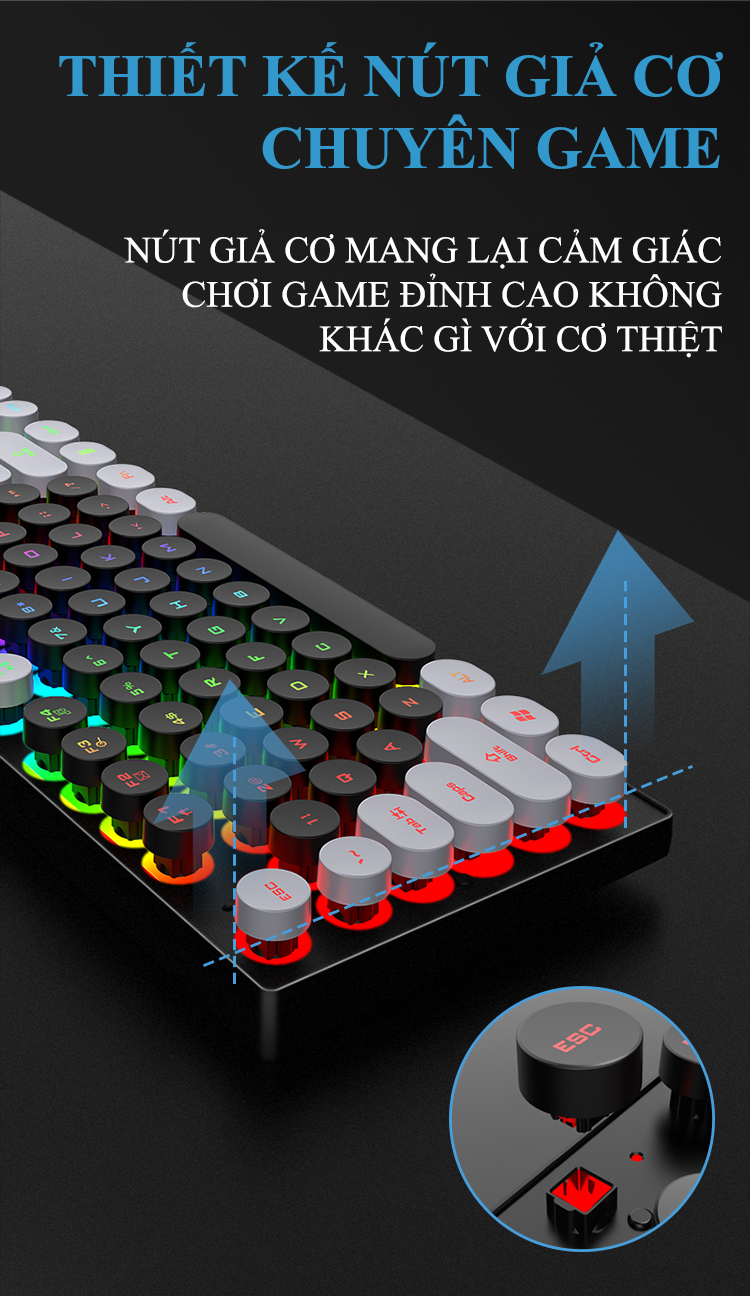 Bàn phím giả cơ K-SNAKE K4 NÚT VUÔNG dành cho game thủ với bản phối màu mới và đèn led xuyên phím - Hàng Chính Hãng