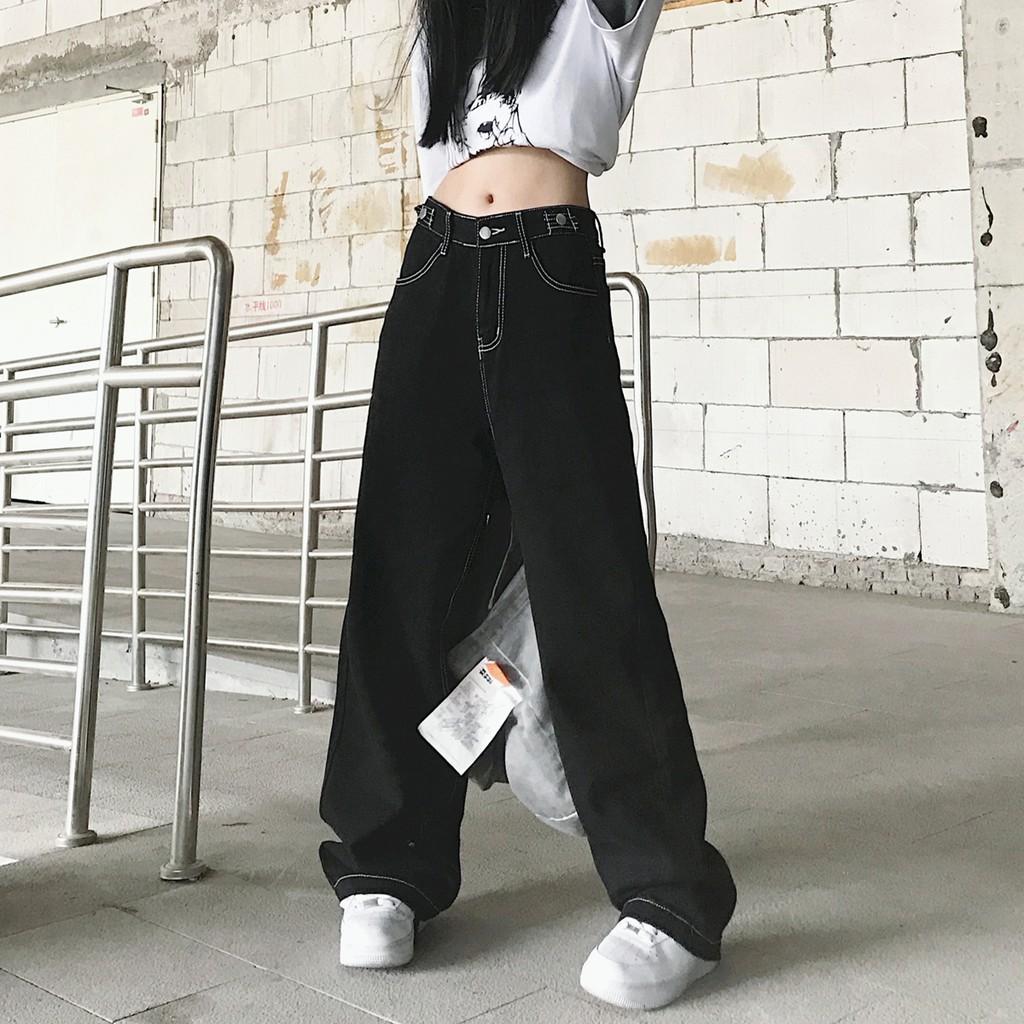 Quần jeans ulzzang đen viền trắng mới