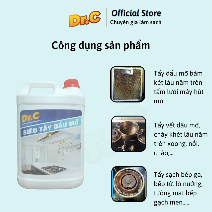 Siêu tẩy dầu mỡ Dr.C CHÍNH HÃNG - đánh bay vết bẩn cứng đầu