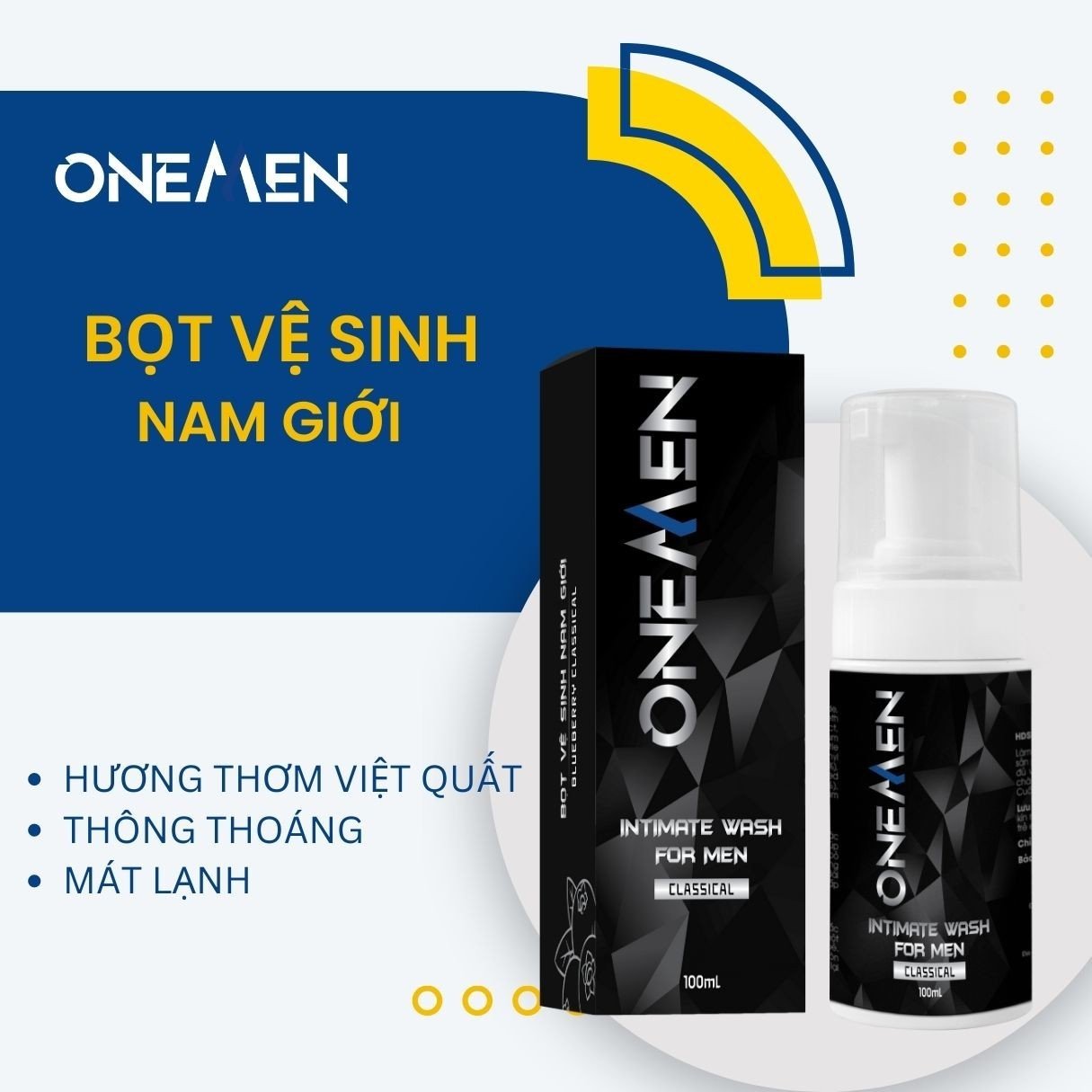 Bọt Vệ Sinh Nam Giới OneMen Dung Dịch Vệ Sinh Nam Tạo Bọt (100ml) Hương Nước Hoa Unisex