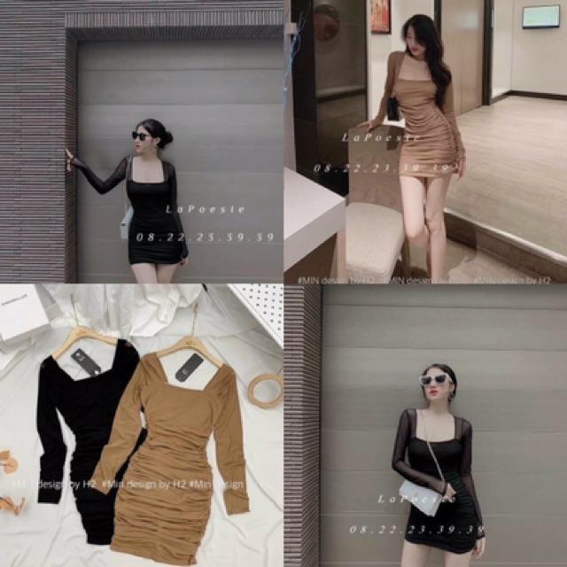 Đầm body thun dẻo dúm baby tay dài xinh lung linh