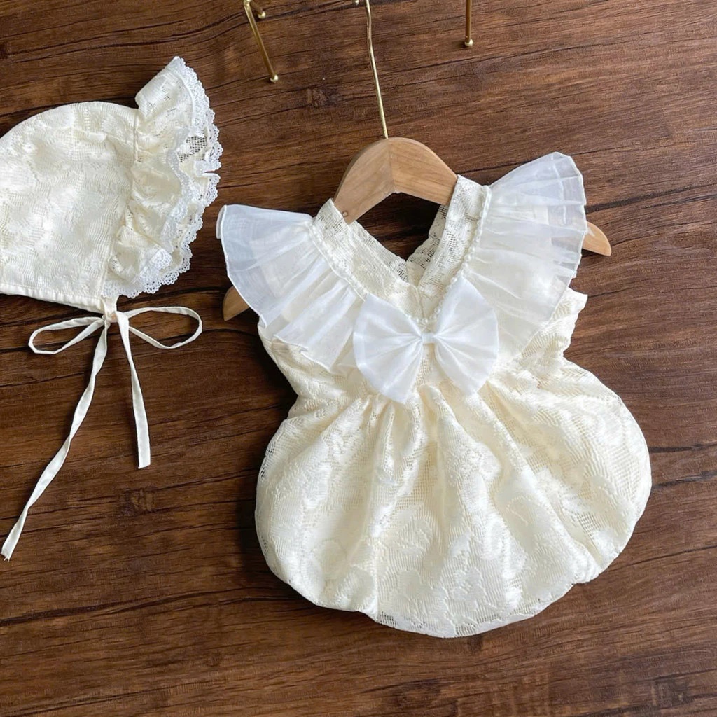 Set Body Ren Nơ Lưới Kèm Mũ Cột Dây Cho Bé Gái Sơ Sinh 1 2 Tuổi Từ 3-11kg Dành Cho Bé Gái