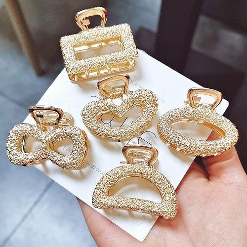 Set 5 Kẹp Tóc Đính Đá Vân Nổi Mạ Vàng Phong Cách Hàn Quốc Cho Nữ