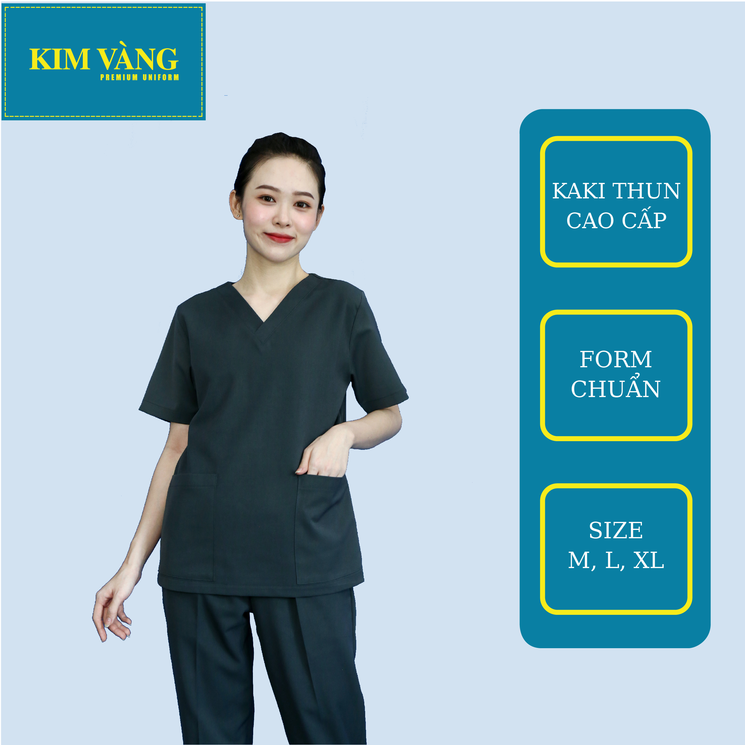 [KIM VÀNG] Bộ đồng phục y tá, spa, điều dưỡng đồng phục bệnh viện tay ngắn chất liệu kaki thun - Màu xanh đen