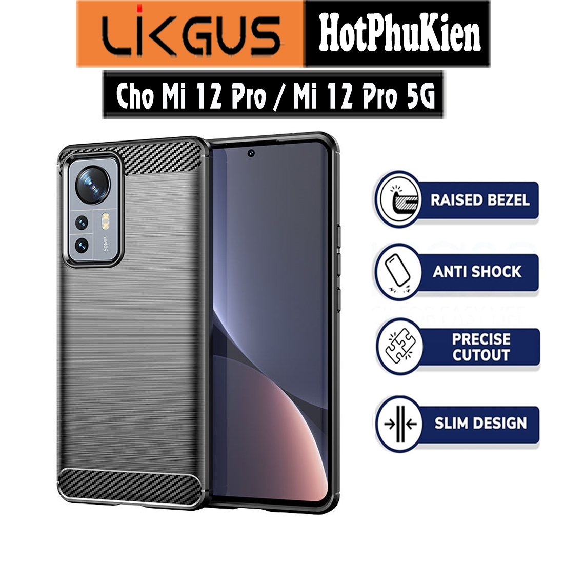 Ốp lưng chống sốc vân kim loại cho Xiaomi Mi 12 Pro / Mi 12 Pro 5G hiệu Likgus  - Hàng nhập khẩu