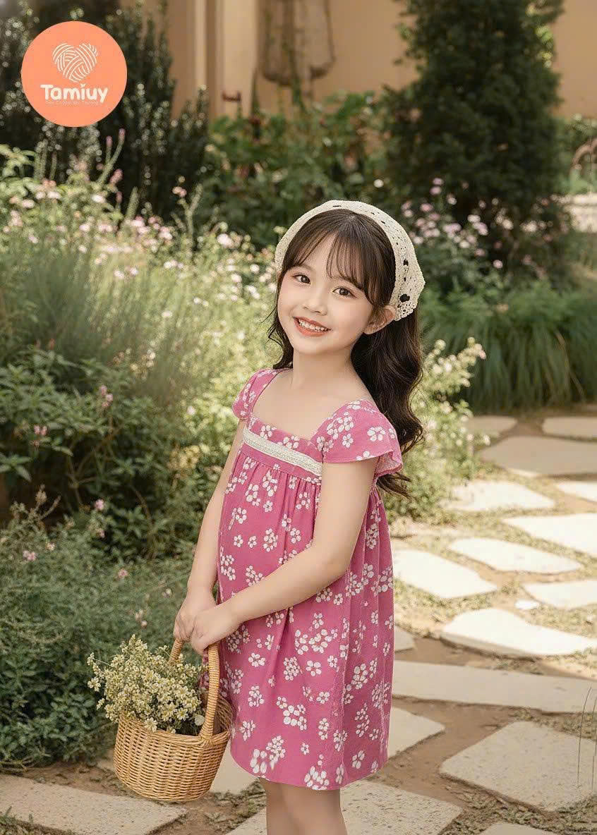 Đầm Bé Gái Hoa Nhí Vintage TAMIUY, Váy Trẻ Em Cotton Mềm Mại Phong Cách Hàn Quốc (Hồng / Vàng / Xanh)