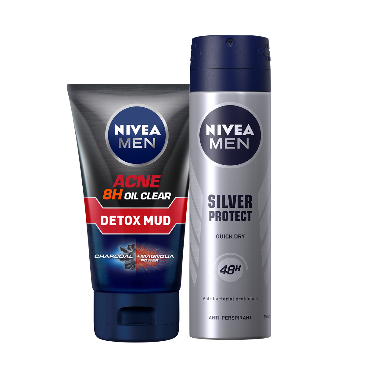 Combo Nivea MEN Sữa rửa mặt Detox Mud Bùn Khoáng - 83940 &amp; Xịt Ngăn Mùi Silver Protect Phân Tử Bạc (150ml) - 82959