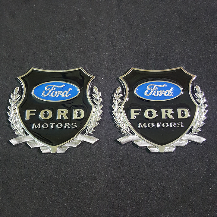 Bộ 2 miếng dán logo kim loại chữ FORD bông lúa