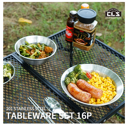 Bộ bát đĩa Inox xếp gọn 16 món kèm túi đựng cắm trại dã ngoại dành cho CLS Tableware Set 16P