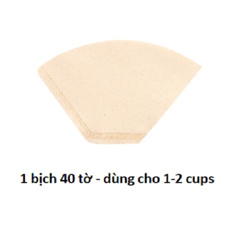 Giấy lọc giấy cà phê drip dùng cho phểu nón cụt loại từ 1-2cups- màu nâu túi 40 cái- Giấy chưa tẩy màu