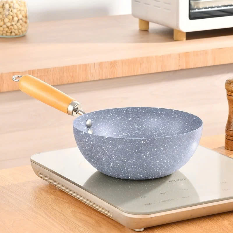 Chảo Vân Đá Sâu Lòng Chảo Ceramic Sâu lòng Size 20Cm Dùng Trên Mọi Loại Bếp Có Cán Gỗ Tiện Lợi