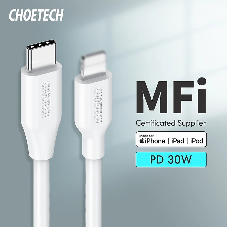 Cáp sạc CHOETECH IP0040 sạc nhanh 30W PD 3.0 Type-C to IP chuẩn MFi cho tương thích dành cho Iphone Ipad Apple dài 120cm -HÀNG CHÍNH HÃNG