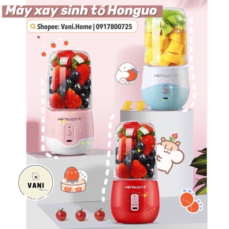 Máy xay sinh tố cầm tay mini HONGUO 4 lưỡi cực mạnh - Máy xay sinh tố mini sạc pin 300ml ép trái cây hoa quả