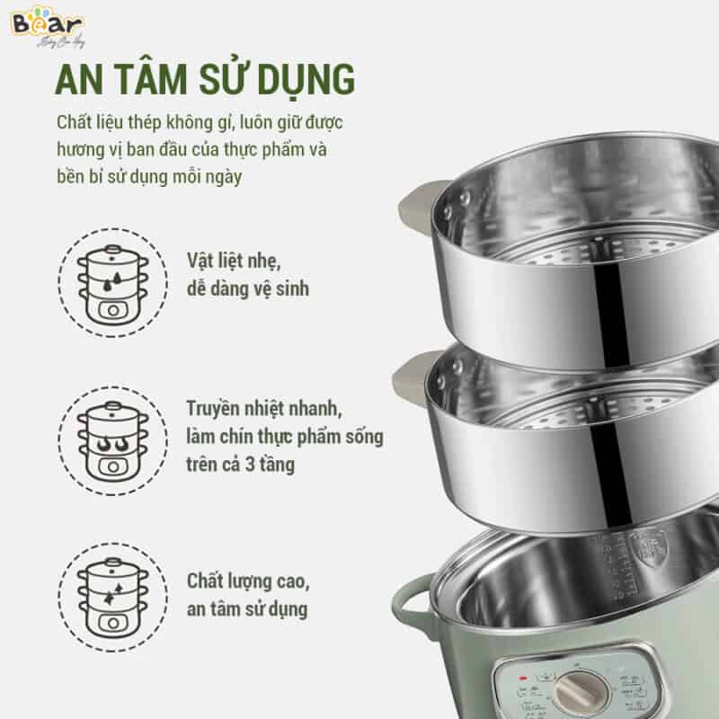 Nồi Hấp Và Nấu Lẫu Điện Đa Năng BEAR DZG-D80G5 - Dung tích 10 L - Hàng Chính Hãng