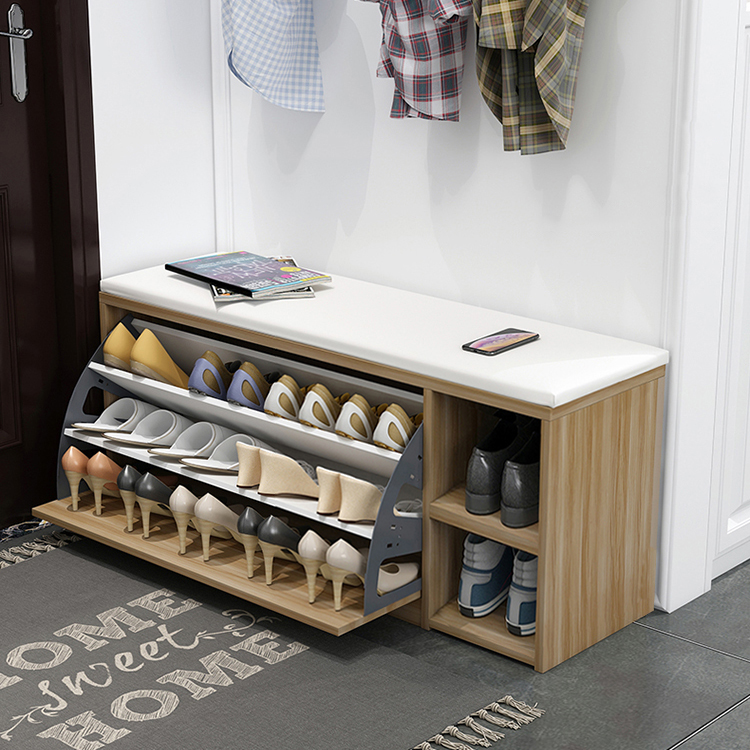 Tủ Giày Gỗ MDF Chống Ẩm Cánh Lật Siêu Gọn 3 Ngăn Có Hộc Và Đệm Da Ngồi Sang Trọng VANDO