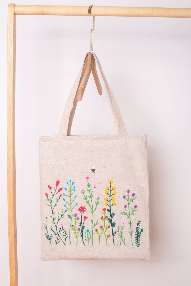 TÚI TOTE THÊU TAY VẢI LINEN HỌA TIẾT HOA DẠI