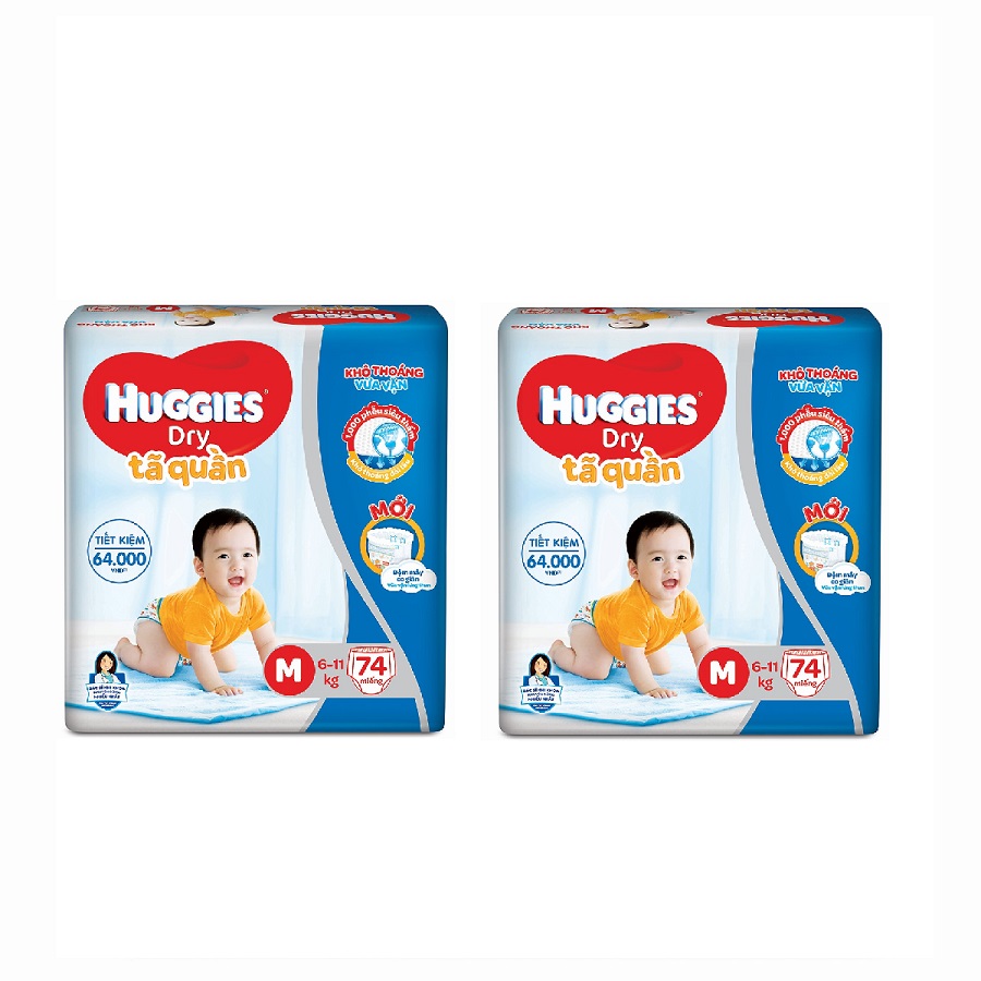 2 Gói Tã Quần Huggies Dry Gói Cực Đại M74 (74 MIếng) - Bao Bì Mới