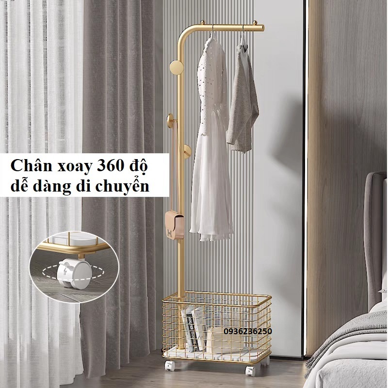 Cây Treo Quần áo khung thép sơn tĩnh điện kèm thùng đựng có bánh xe di chuyển dễ dàng, cây treo quần áo di động 4 bánh xe có thùng đựng đồ