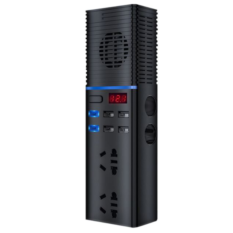 Bộ đổi nguồn 12V sang 220V công suất 200W 4 chân cắm USB, 2 cổng sạc nhanh,2 đầu cắm tẩu