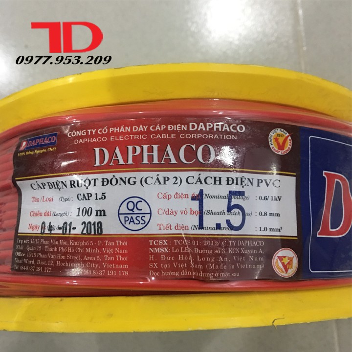 DÂY ĐIỆN ĐƠN DAPHACO 1.5 - 100 MÉT