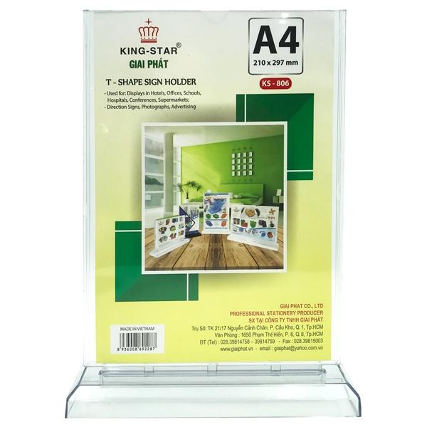 Standee Để Bàn King Star - Mica Chữ T-A4 - Dọc