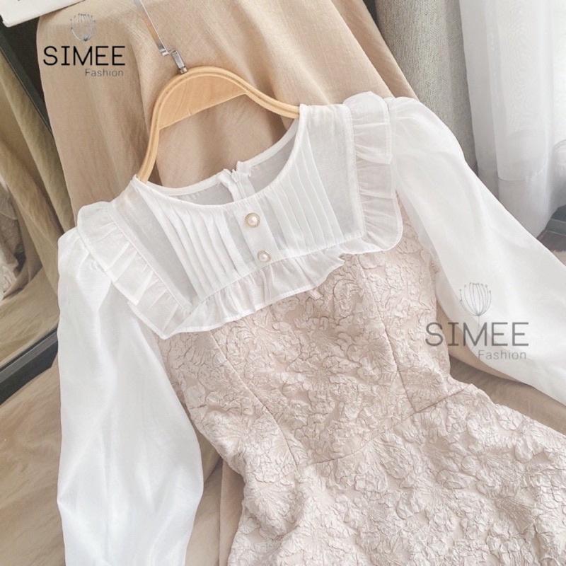 Váy thiết kế Simee gấm xốp cổ bèo