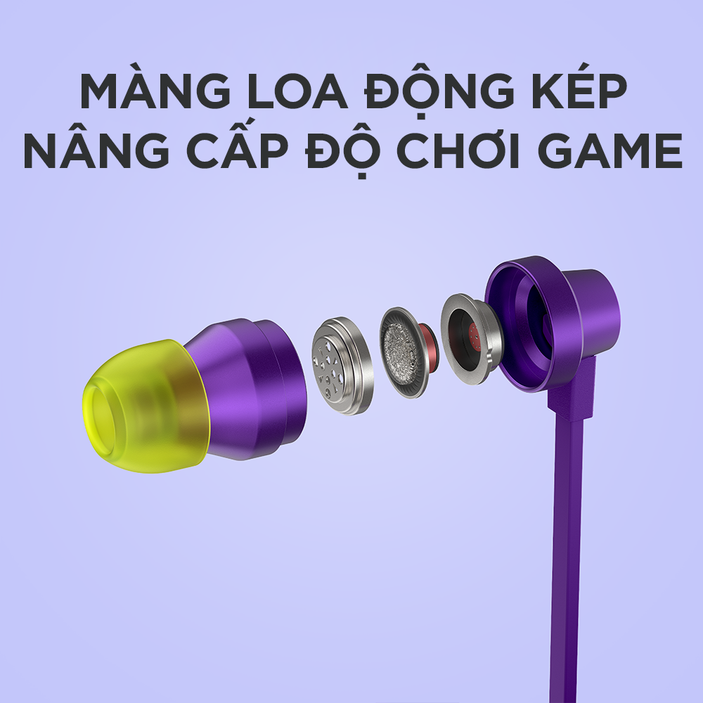 Tai nghe chơi game IN-EAR Logitech G333 - Kết nối giắc 3.5mm và USB type C 4.9 - Màu tím - Hàng chính hãng