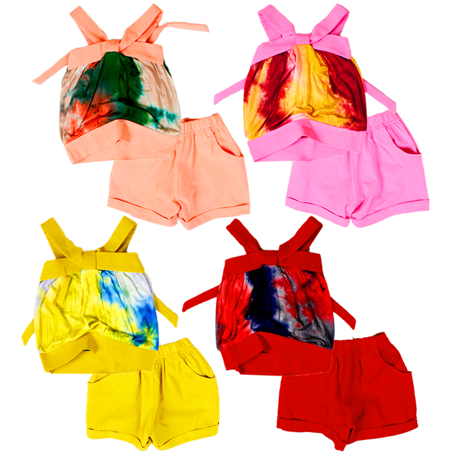 Bộ bé gái áo dây chéo và quần short thun có túi cho bé từ 1 đên 6 tuối từ 8 đến 22kg 06698-06701