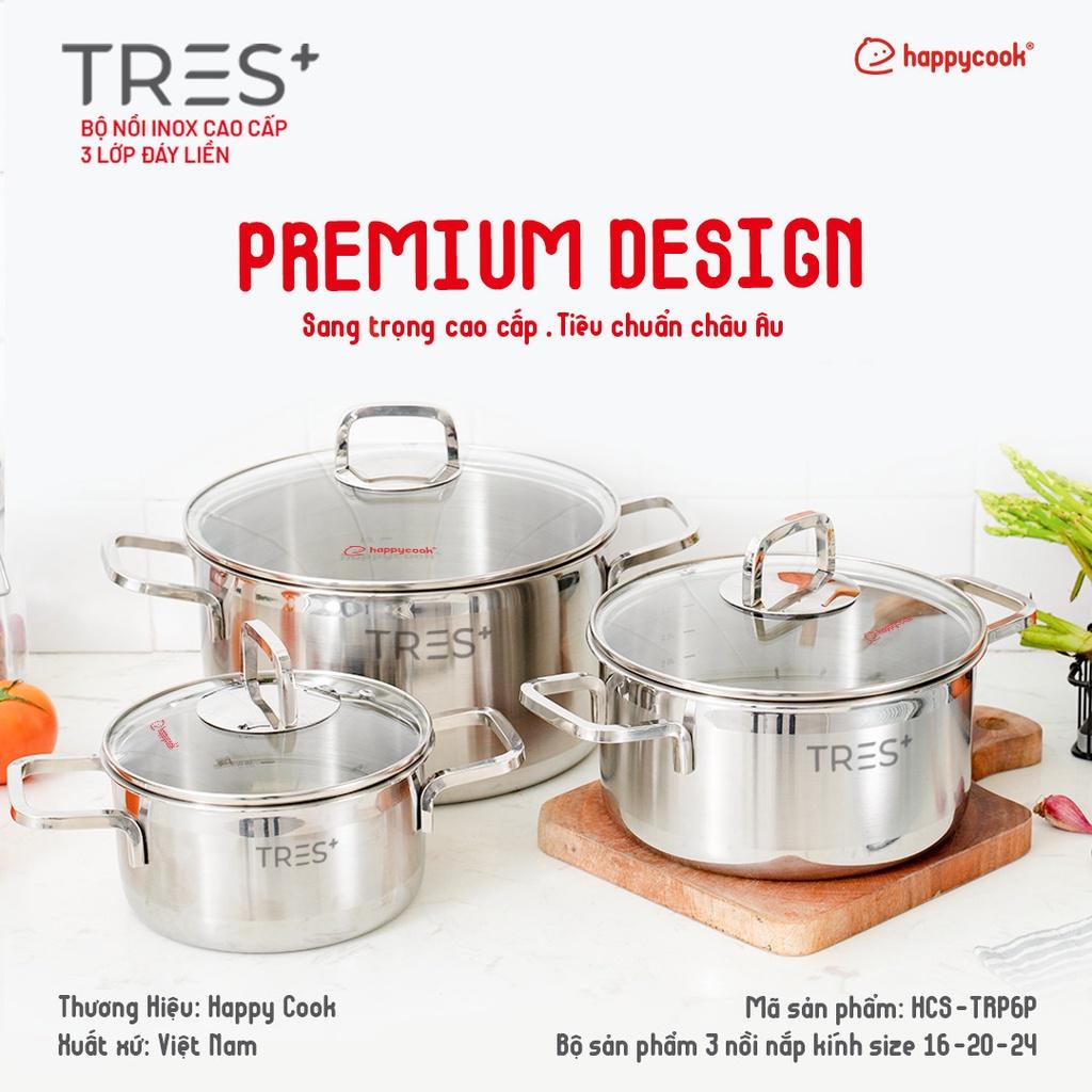 Bộ nồi Inox cao cấp 3 lớp đáy liền Happy Cook Tres+ HCS-TRP6PC