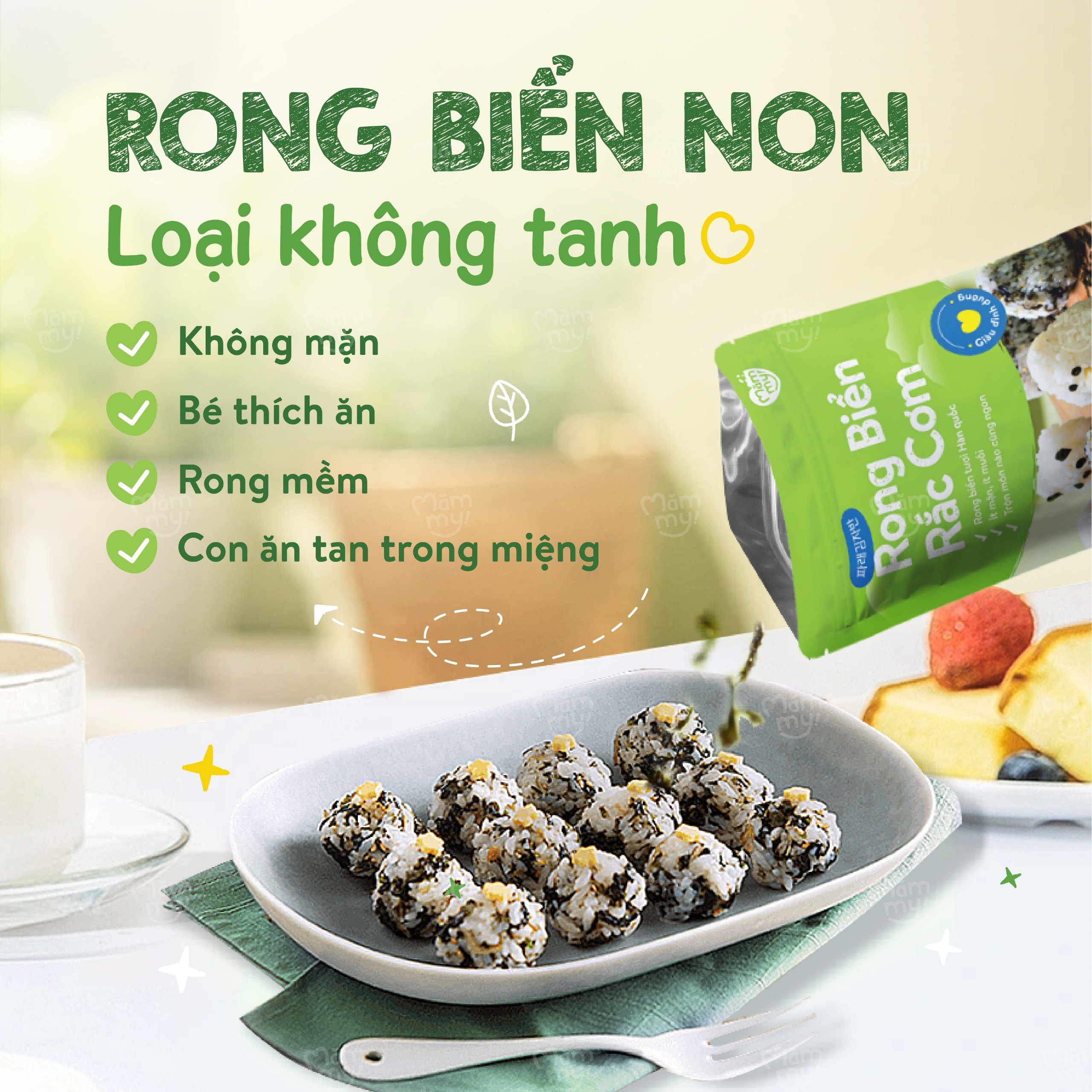 Rong biển rắc cơm Mămmy ít mặn, không tanh, tăng hương vị cho bé, phù hợp cho bé 6 tháng tuổi