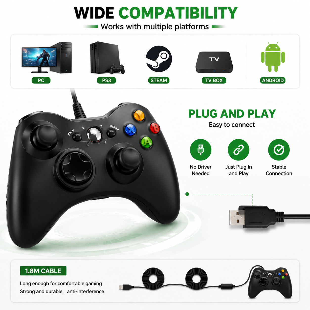 Tay Cầm Chơi Game Có Dây 360° TGZ TA360L – Rung Kép, Kết Nối USB, Tương Thích PC, Android, PS3, TVi Box - miếng lót chuột