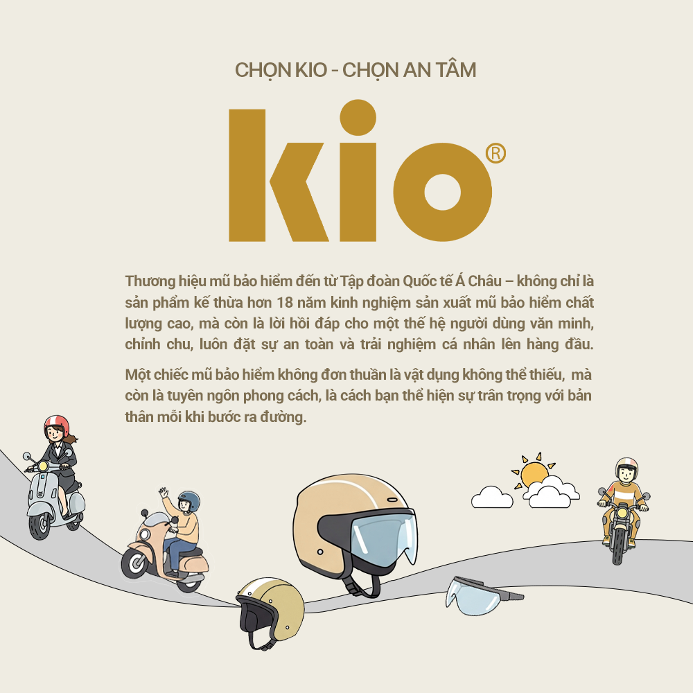 Mũ Bảo Hiểm 3/4 Kio SafeStyle Metro KN11K, 2 Kính Phủ Nano Chống Tia UV, Lót Kháng Khuẩn Tháo Rời - Xám xi măng (bóng)