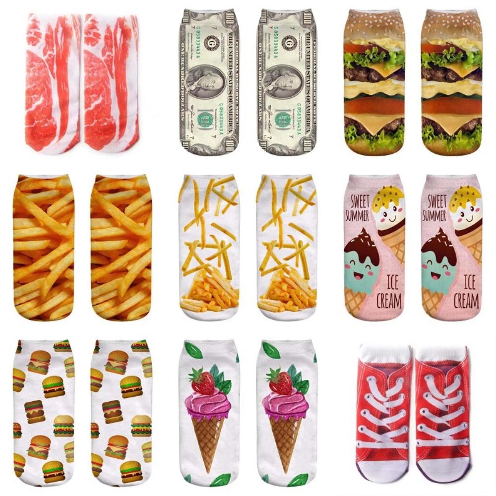 Tất Vớ Funny Socks In Họa Tiết 3D Hình Đôi Dép, Miếng Thịt, Khoa Tây, Kem.. Vui Nhộn Tất Vớ Jussy Fashion 100% Contton