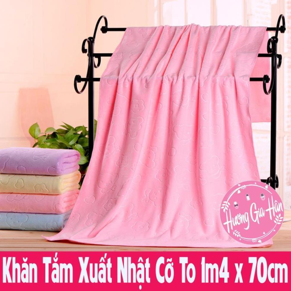 Khăn Tắm Xuất Nhật Cỡ To 1m4 x 70cm Họa Tiết Gấu in Chìm